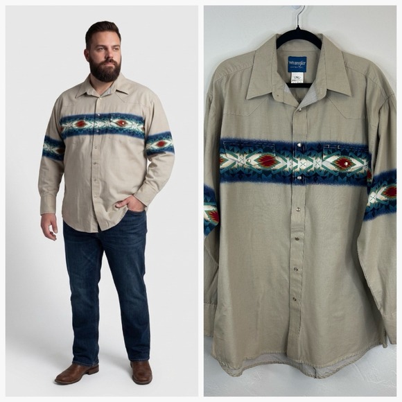 Wrangler Other - Wrangler Vintage Pearl Snap Long Sleeve Shirt Western Cowboy Southwestern Aztec
